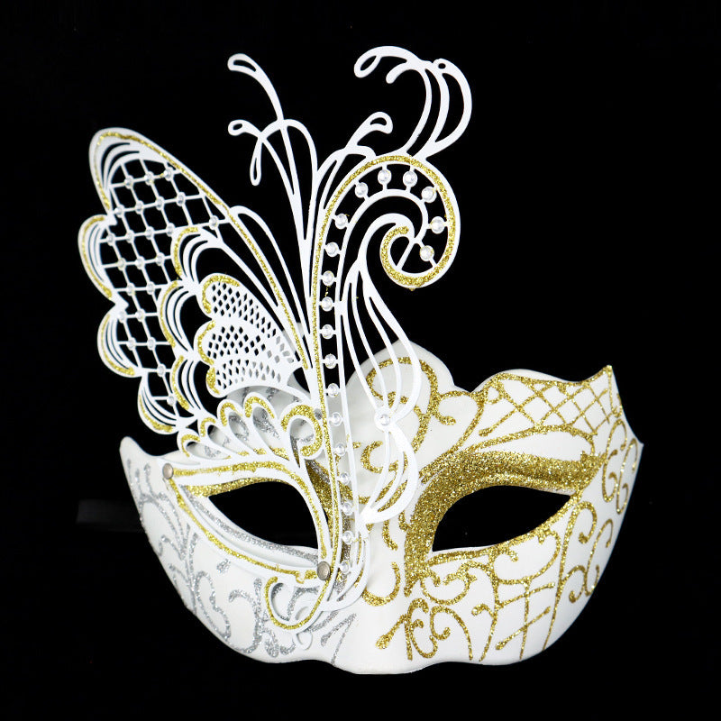 Masque en métal drôle en dentelle à la mode, masque papillon en fer rose doré pour hommes et femmes