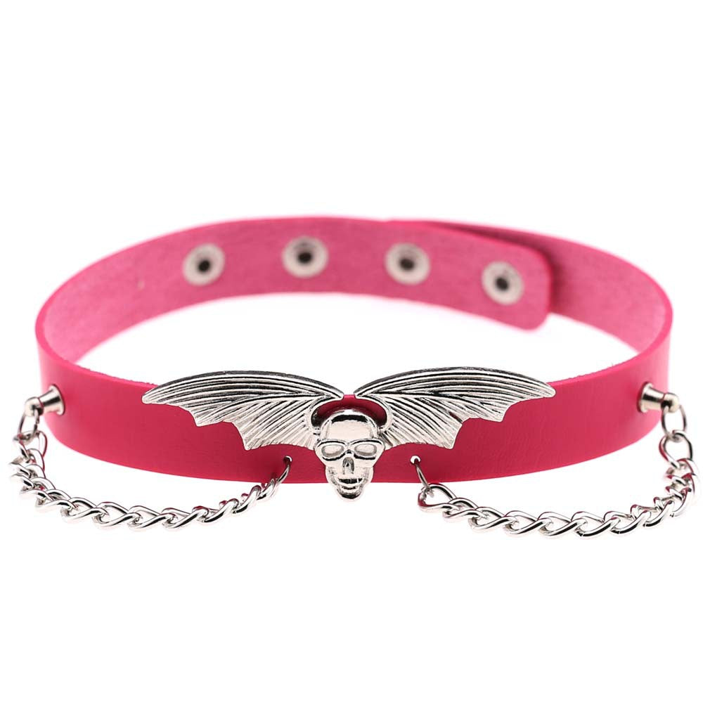 Gargantilla de Halloween punk con alas de murciélago y calavera para mujer