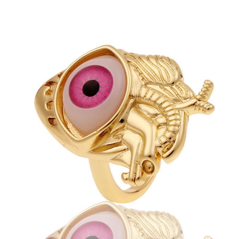 Anillos creativos de moda con diseño de ojo malvado bañados en cobre para mujer