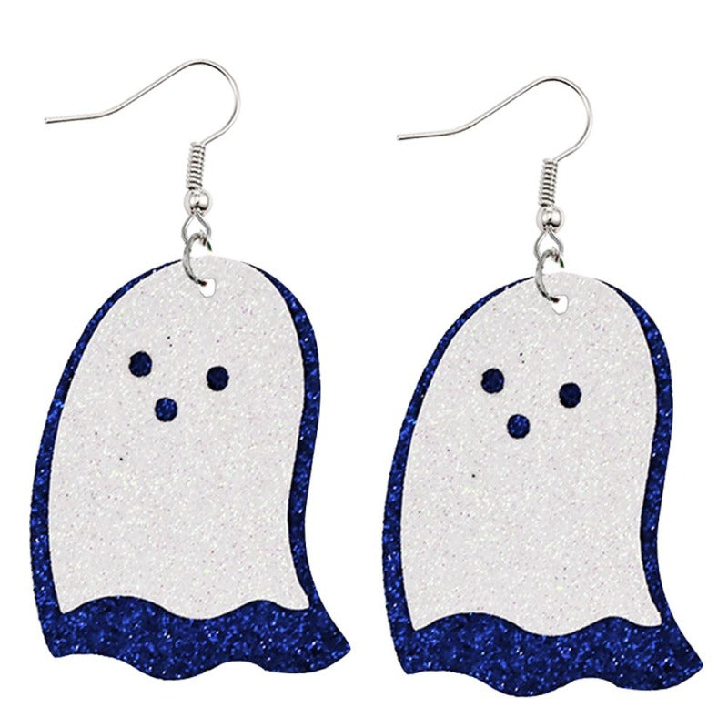 Halloween Women Horror Funny Pumpkin Ghost Bat PU Earrings