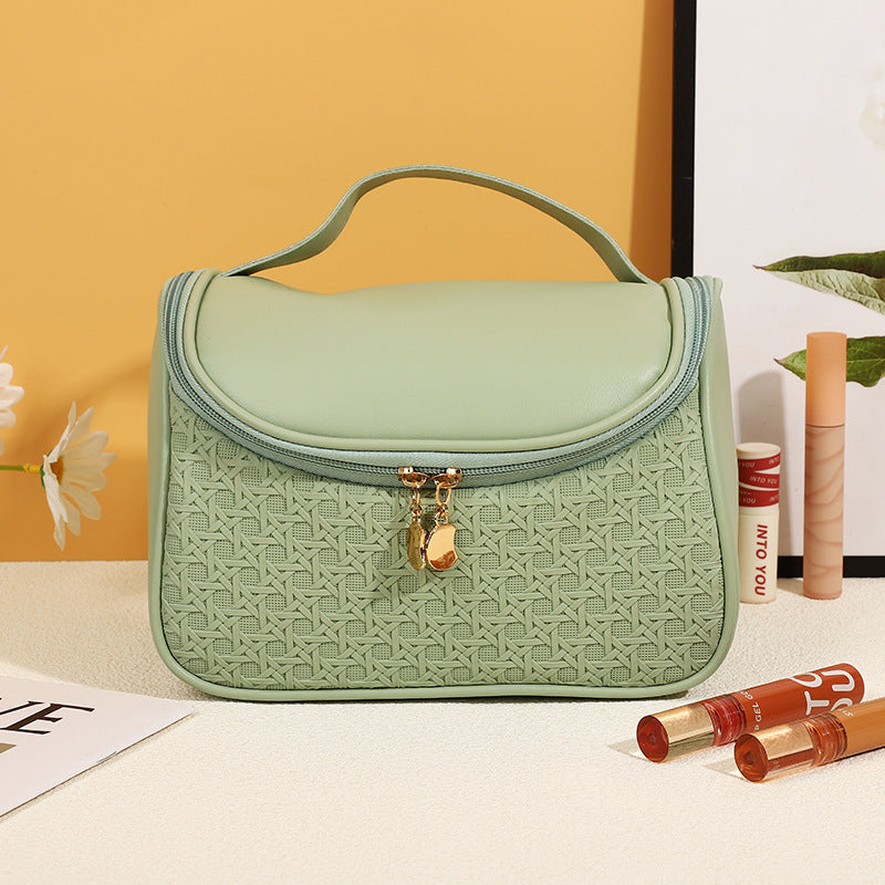 Bolsa de cosméticos sencilla de cuero de color sólido