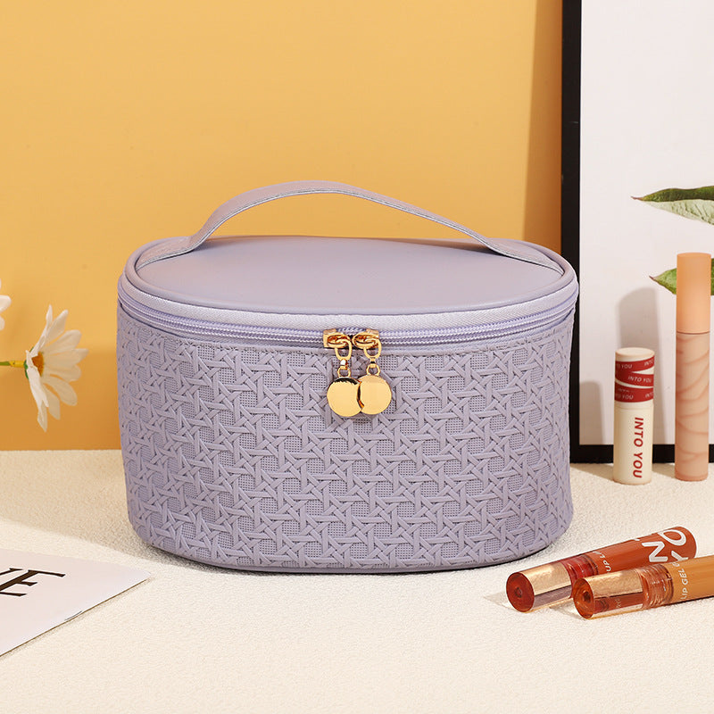 Bolsa de cosméticos sencilla de cuero de color sólido