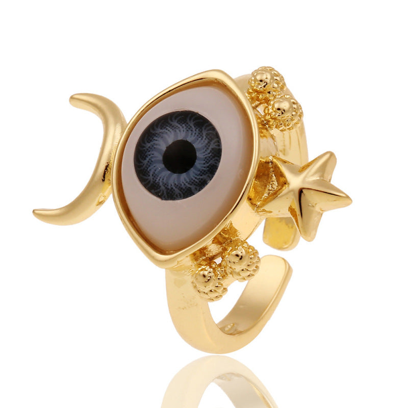 Anillos creativos de moda con diseño de ojo malvado bañados en cobre para mujer