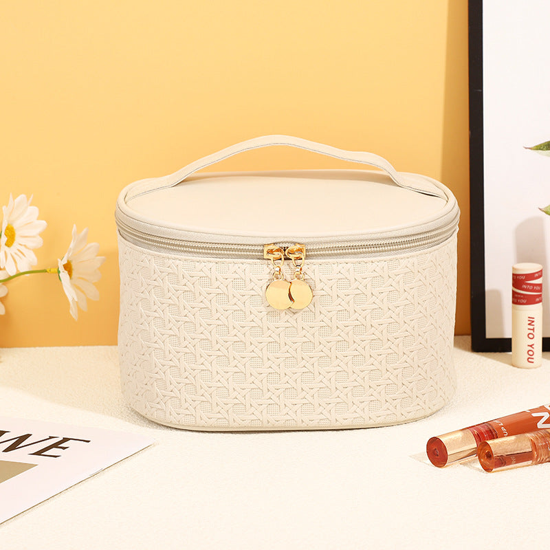 Bolsa de cosméticos sencilla de cuero de color sólido