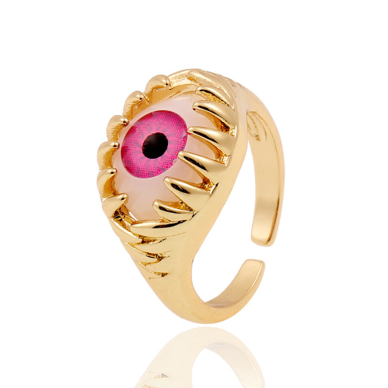 Anillos creativos de moda con diseño de ojo malvado bañados en cobre para mujer