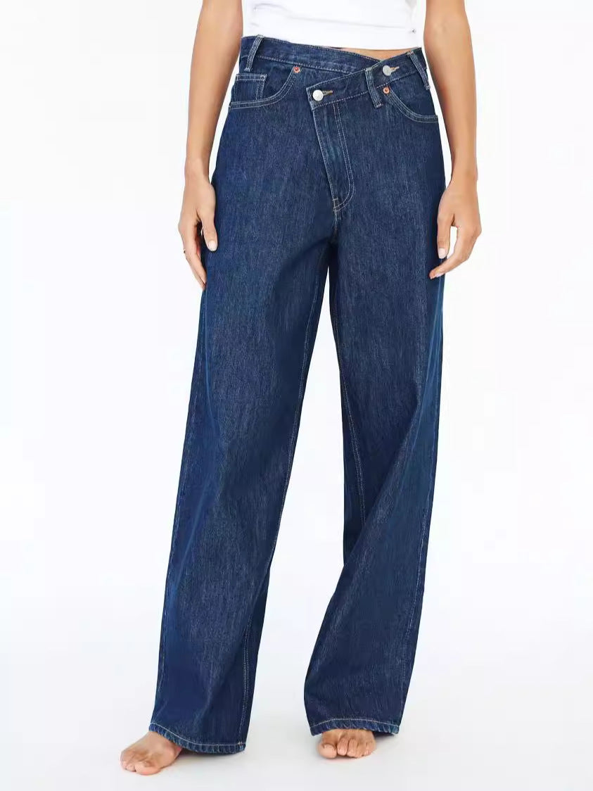 Women Fashion Casual Solid Color Straight Jeans