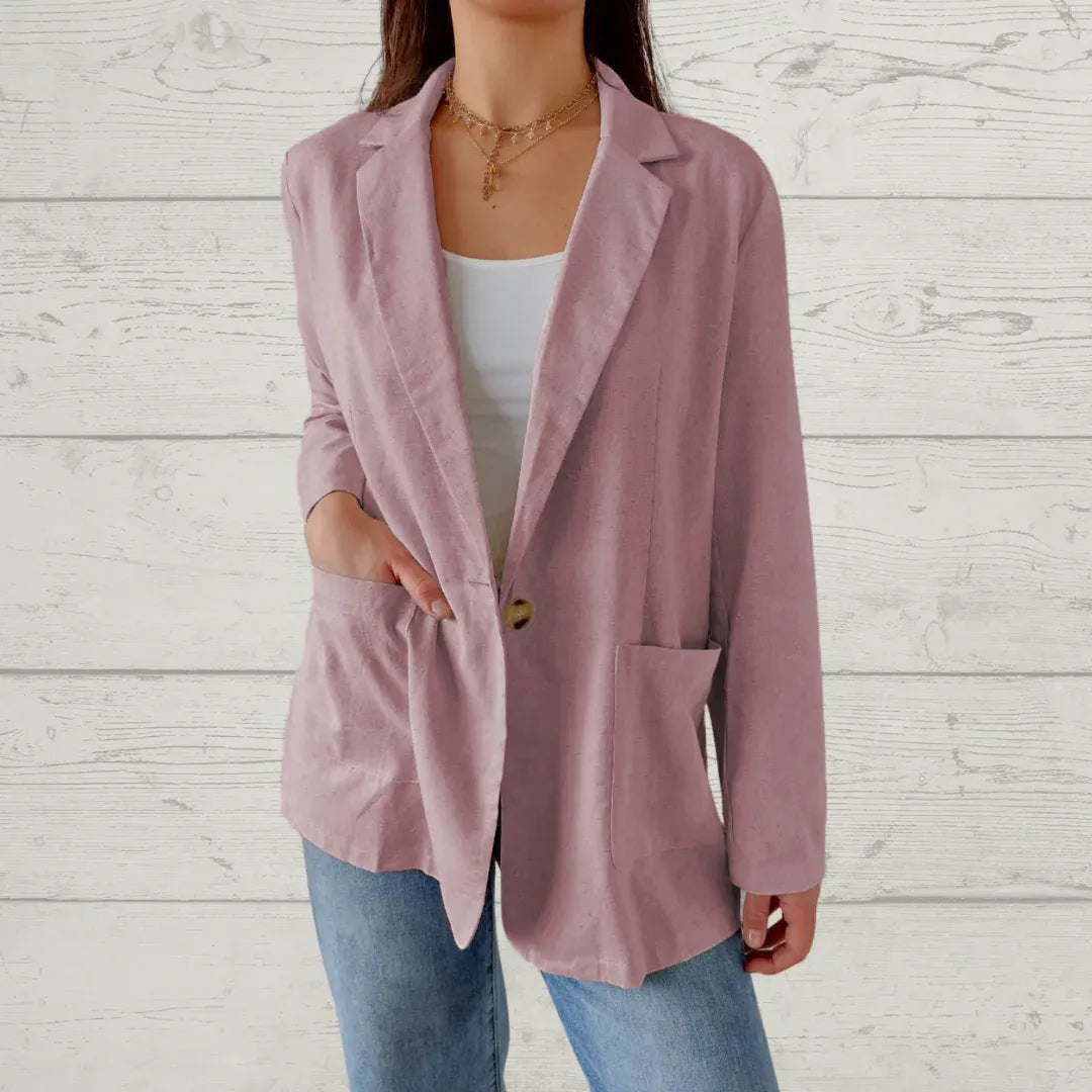 Women Casual Solid Color Cotton And Linen Blazer