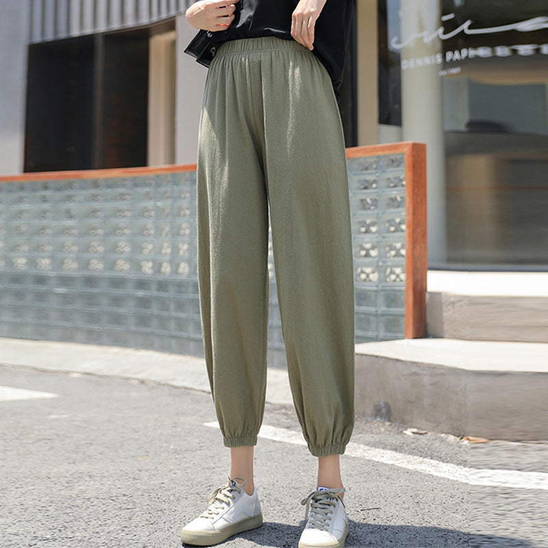Women Casual Solid Color Linen Jogger Pants
