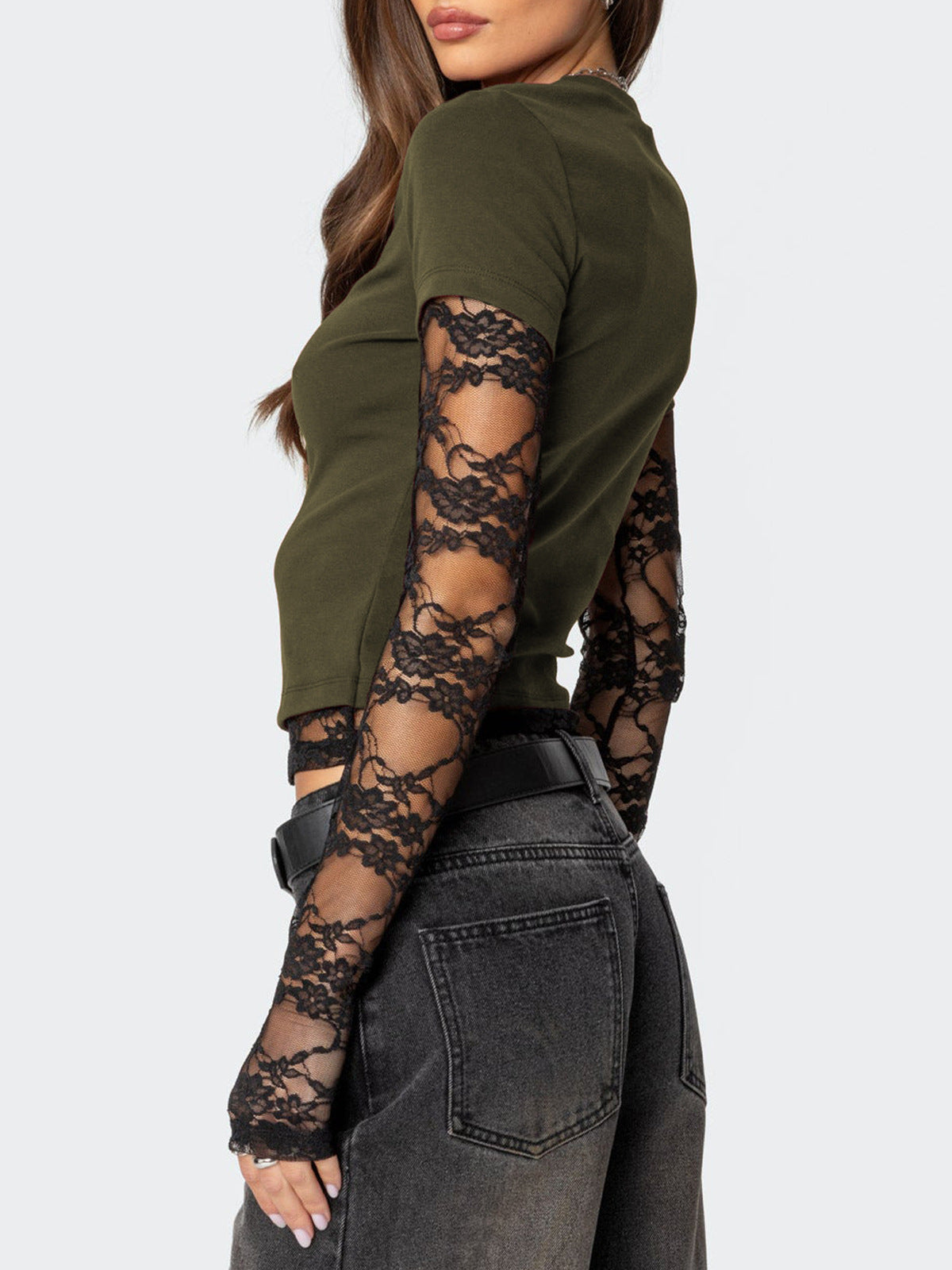 Women Y2k Lace Stitching Long Sleeve T-Shirt