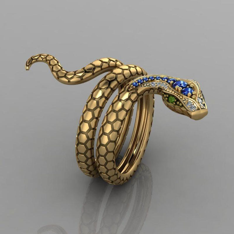 Bague de fête en python avec strass bleus rétro pour femme