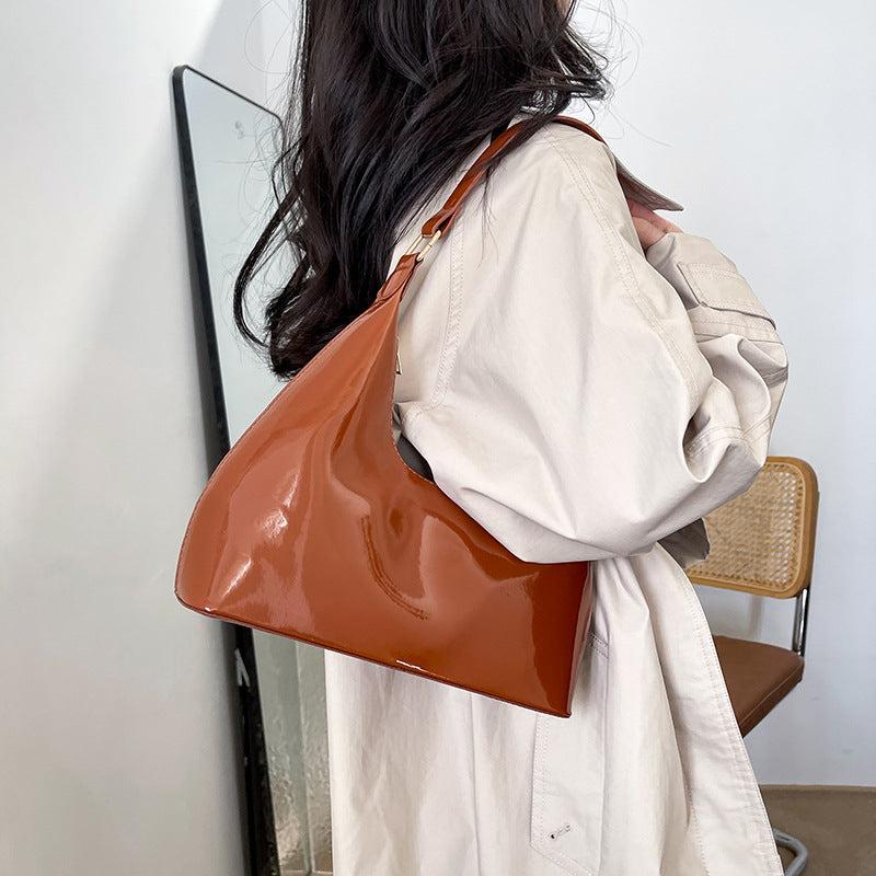 Simple Solid Color Retro Bright Underarm Bag