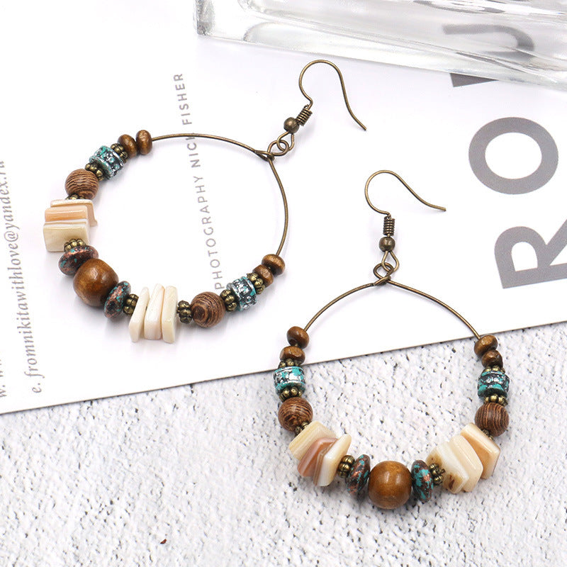 Women Boho Fashion Handmade Beaded Hoop Earrings