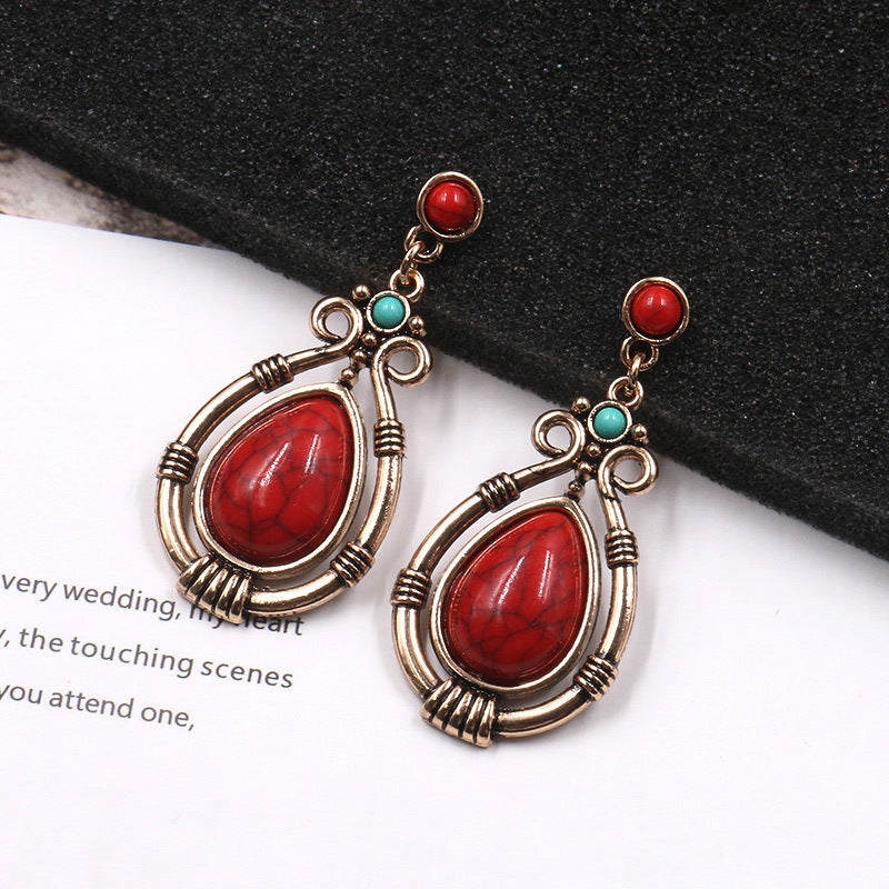 Boucles d'oreilles pendantes creuses en turquoise bohème pour femme