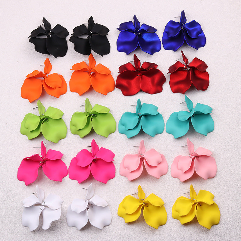 Bohemian Solid Color Petal Tassel Acrylic Earrings