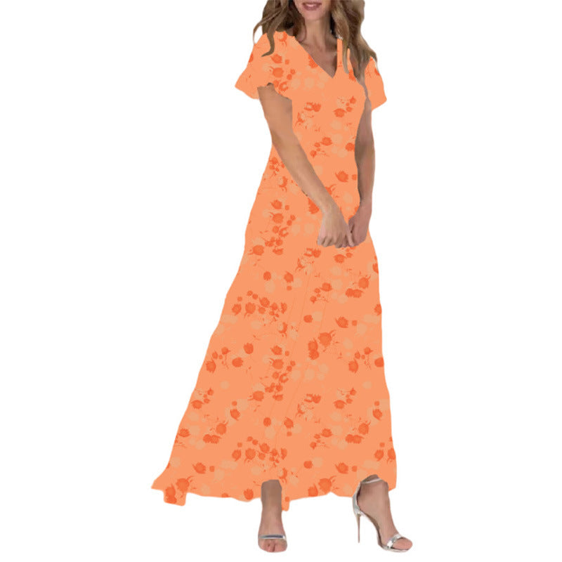 Women Fashion Casual Flower Printed Chiffon Dress