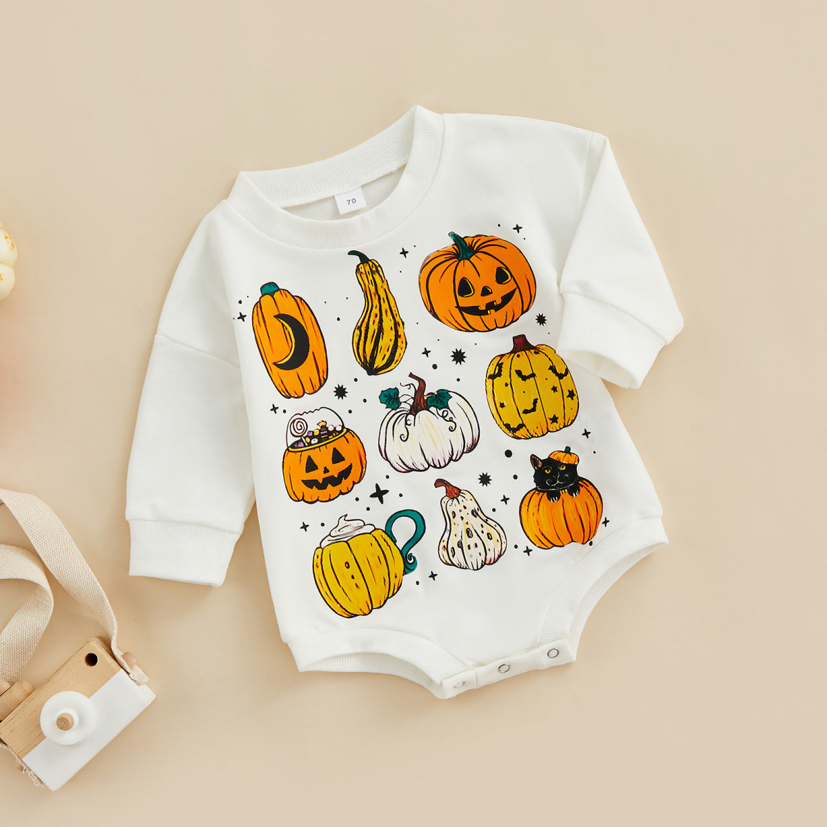 Pelele de algodón con estampado de calabaza de manga larga para bebé