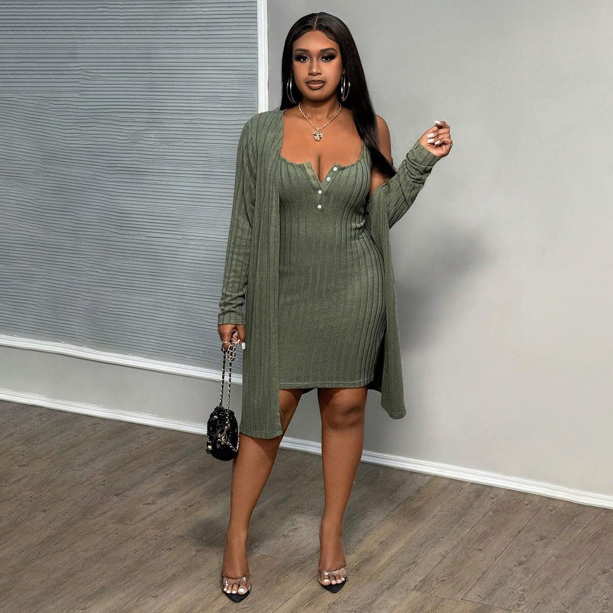 Ensemble deux pièces élégant et sans manches pour femme, grande taille