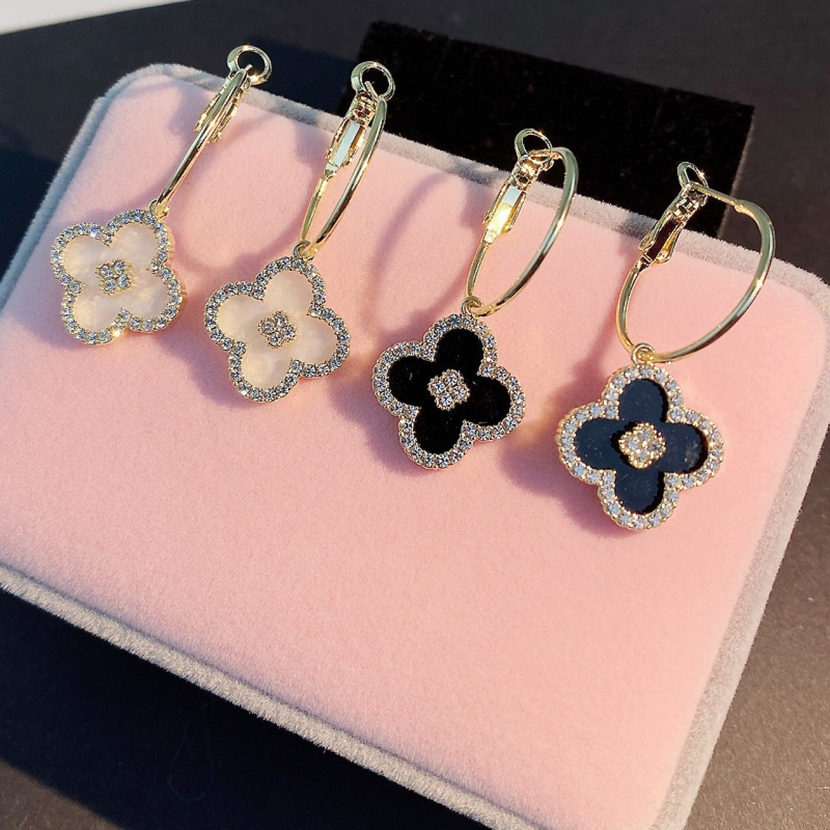 Boucles d'oreilles trèfle en zircon pour femmes