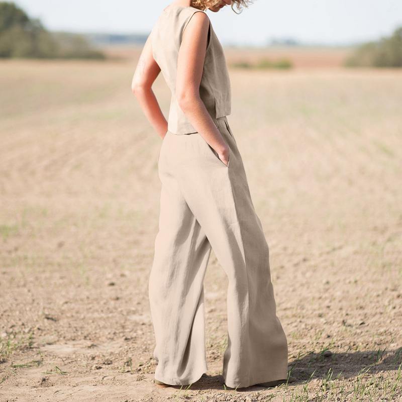 Conjunto informal vintage de algodón y lino para mujer