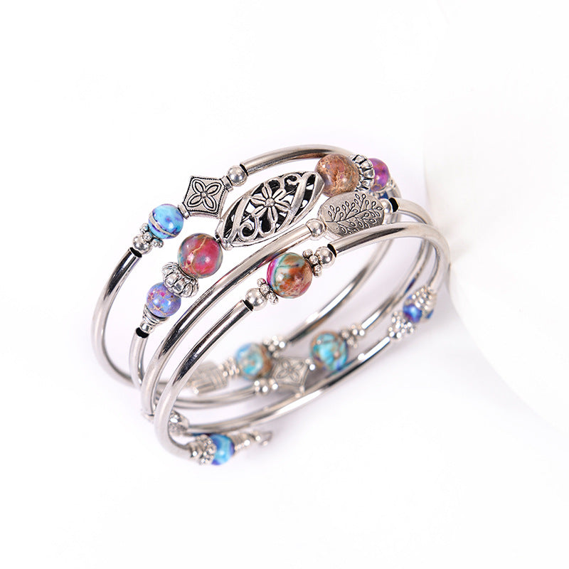 Pulsera bohemia de cuentas de piedra natural para mujer
