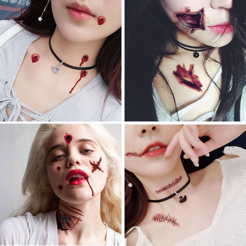 Tatuaje de cicatriz de cuchillo con herida falsa, divertido y de terror para Halloween