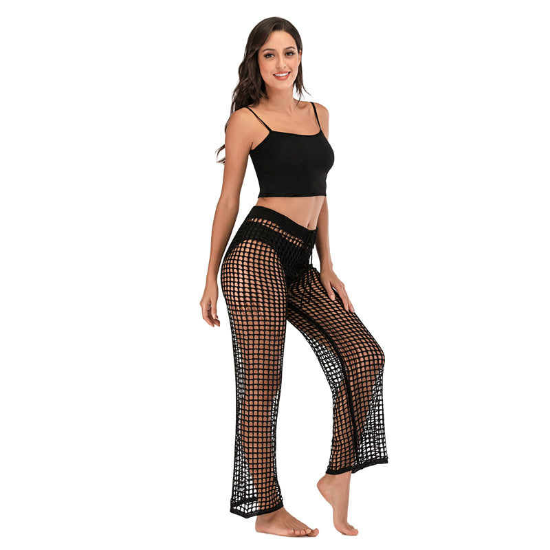 Pantalones anchos de punto con agujeros informales a la moda para mujer