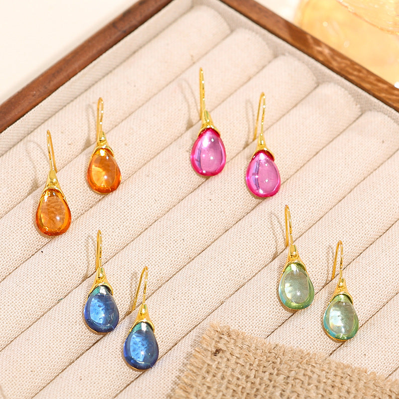 Women Fashion Drop-Shaped Cat Eye Earrings in Solid Colors