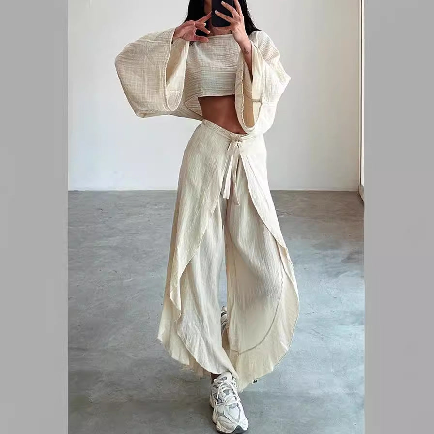 Women Fashion Loose Cotton Linen Long-Sleeve Set