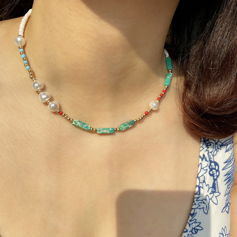 Collar de ágata de verano con perlas de estilo bohemio