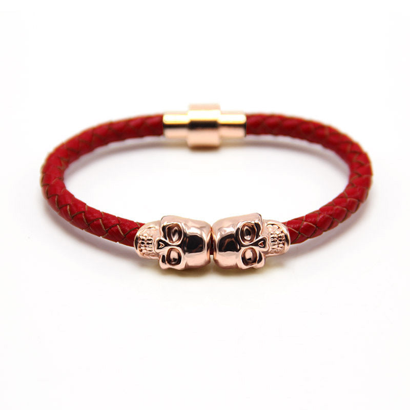 Pulsera magnética tejida con calaveras para hombre