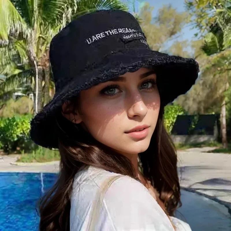 Women Fashion Casual Letter Embroidered Sun Hat - Retro Style