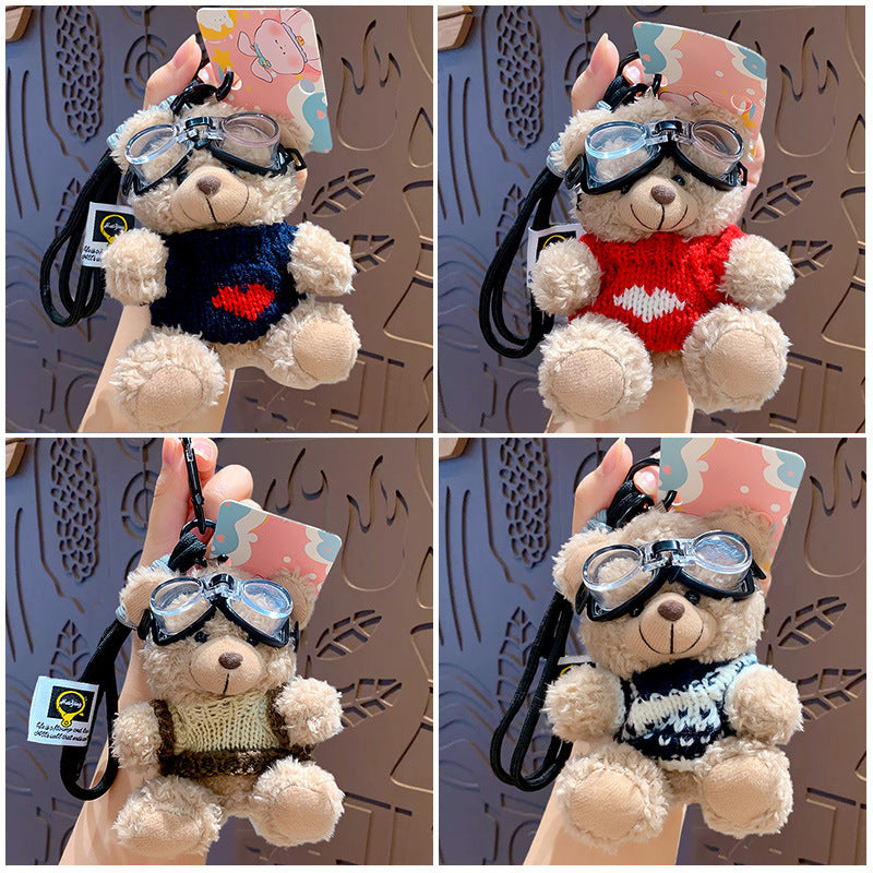 Cartoon Plush Bear Keychain with Colorful Sweater Styles