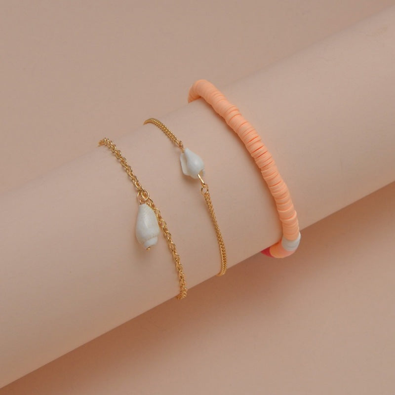 Conjunto de tobilleras multicapa con conchas de arcilla polimérica de Bohemia