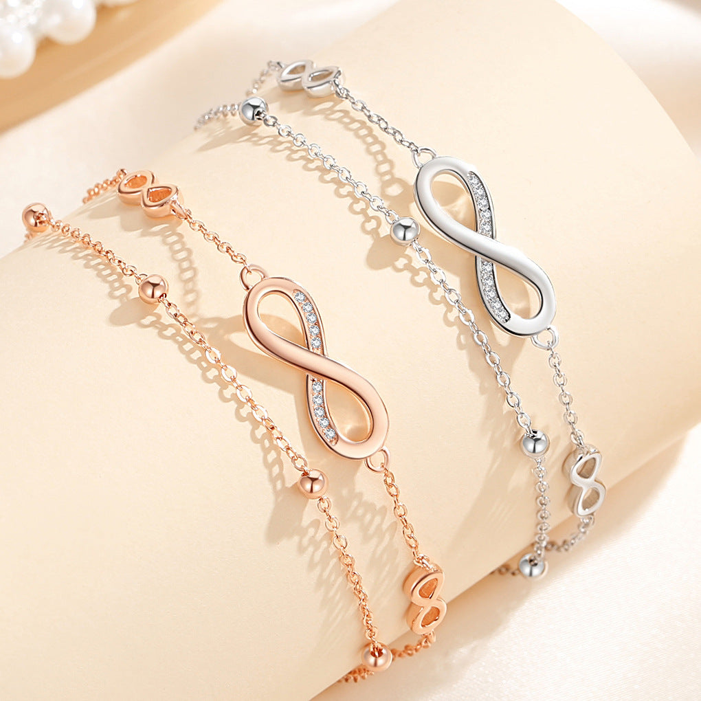 Women Fashion Elegant S925 Silver Zircon Infinite Loop Bracelet