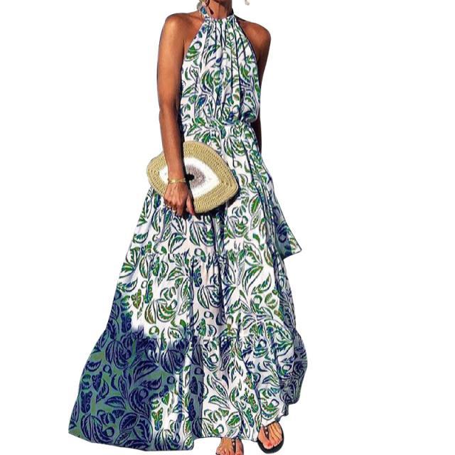 Bohemian Vintage Women Summer Vacation Halter Dress