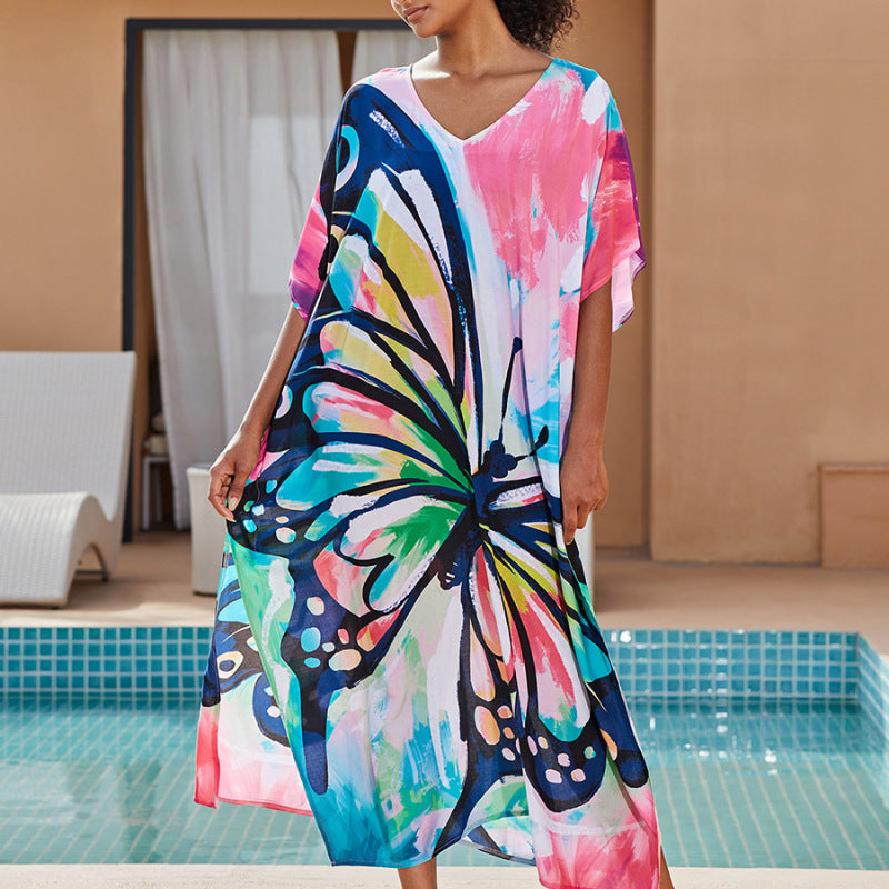 Traje de baño informal con estampado de mariposas para playa y vacaciones para mujer