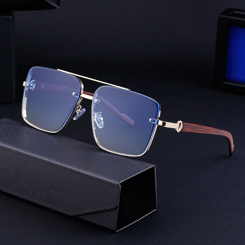 Gafas de sol informales de imitación de madera con borde cuadrado y diseño a la moda para hombre