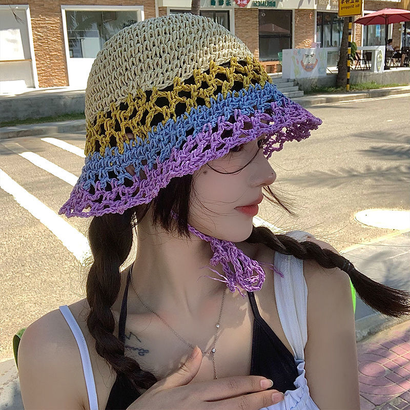 Sombrero de paja hueco tejido a mano sencillo de verano para mujer