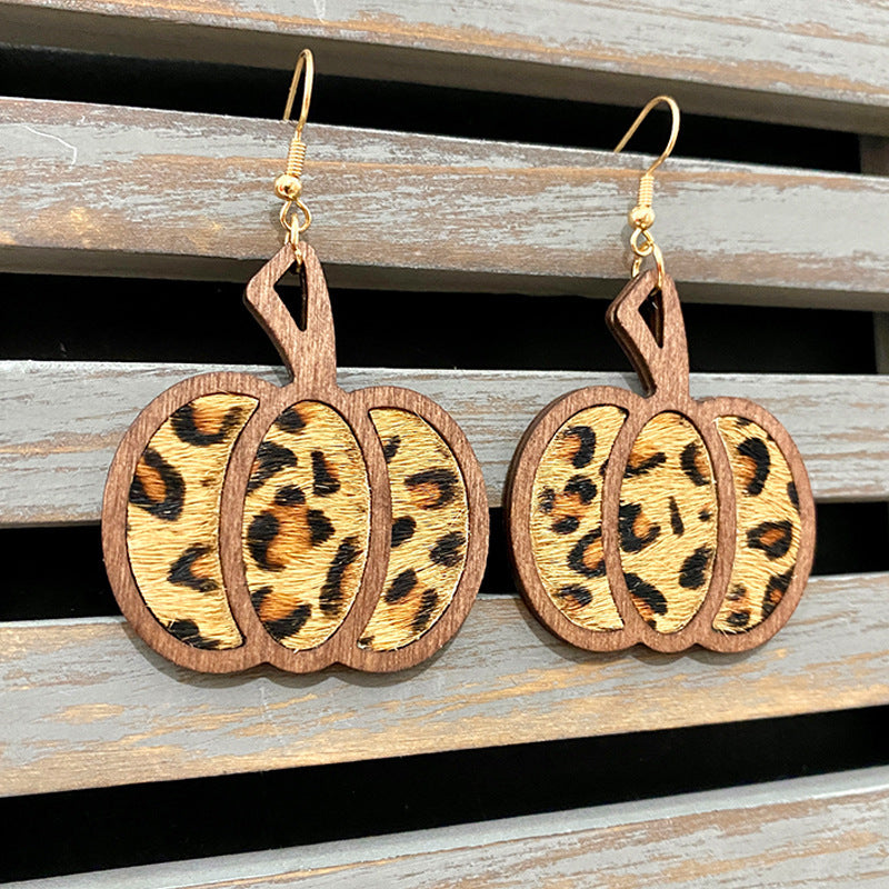 Pendientes de calabaza hueca con diseño de leopardo para mujer, de Halloween