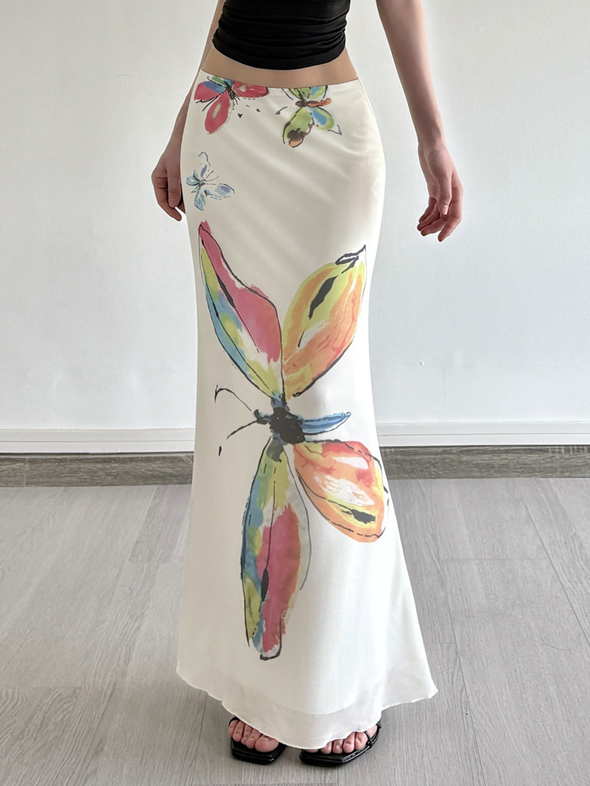 Falda elegante de cola de pez con flores de mariposa para mujer