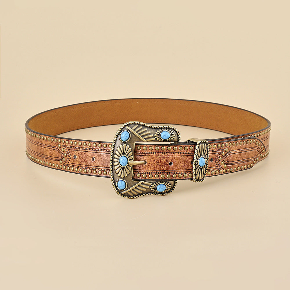 Ceinture turquoise vintage bohème occidentale pour femme