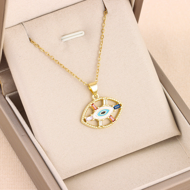 Women Vintage Bohemian Hollow Luck Eye Pendant Necklace
