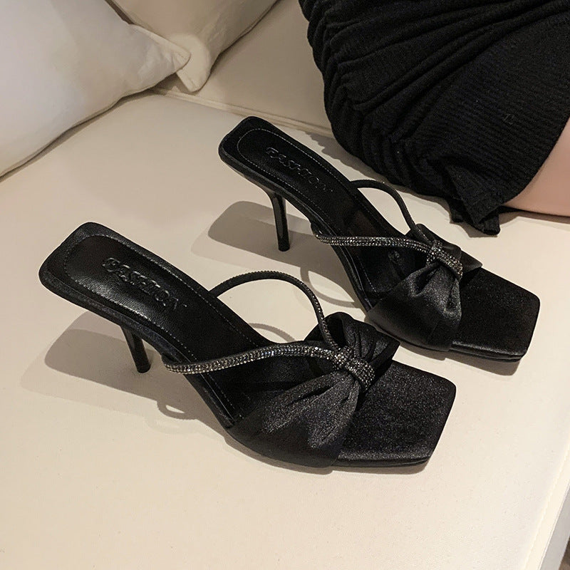 Chaussures à talons hauts sexy à bout carré et strass pour femmes