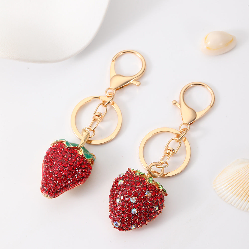 Cute Rhinestone Strawberry Fruit Key Chain Pendant