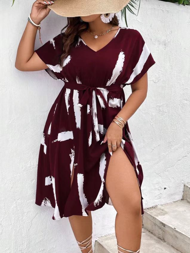 Plus Size Casual Printed V-Neck Dress