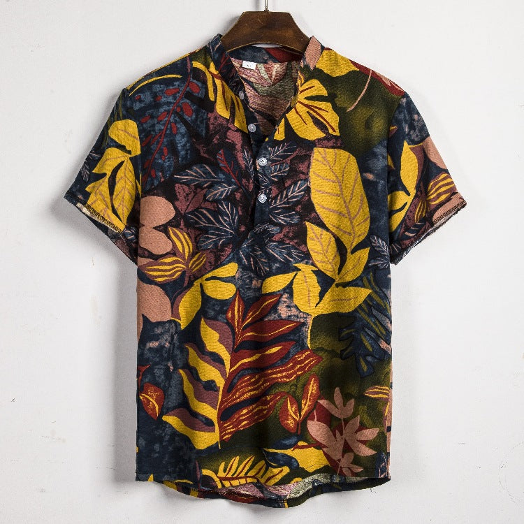 Camisa informal de vacaciones para hombre con estampado de flores diminutas en 3D