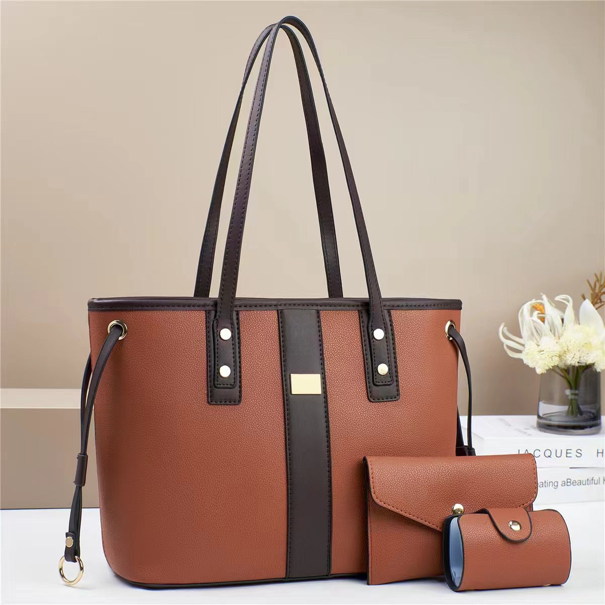 Women Color Blocking Large Capacity Tote Bag Set
