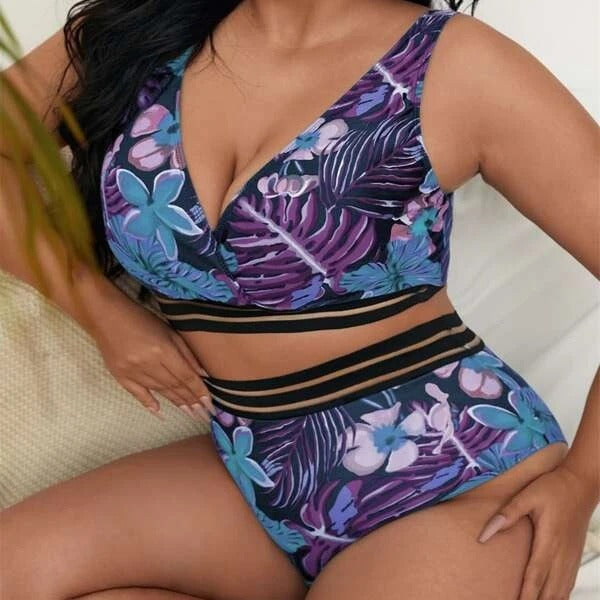 Traje de baño de bikini de cintura alta con estampado de talla grande sexy a la moda para mujer