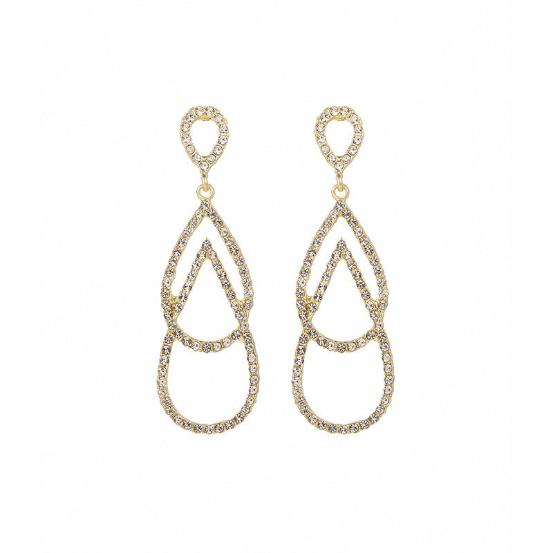 Women Fashion Exaggerated Geometric Long Zircon Earrings
