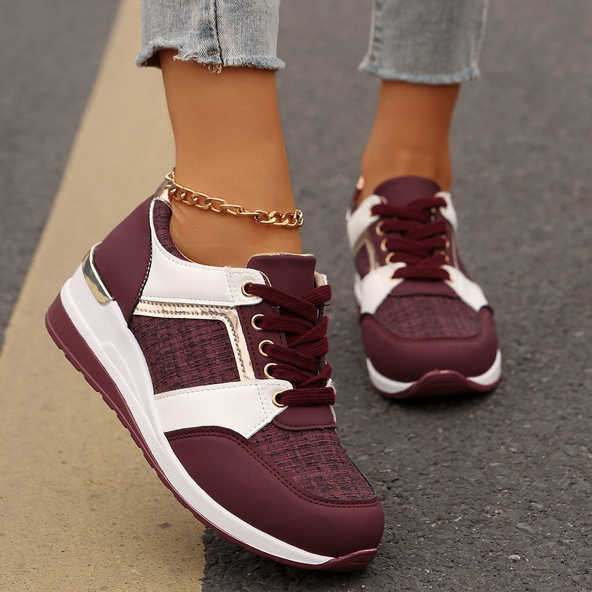 Women Fashion Casual Color Block Platform Sneakers
